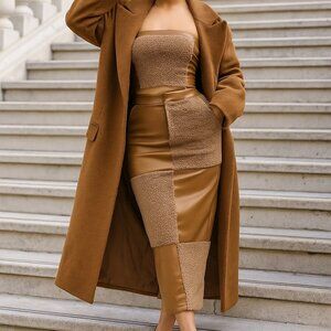 Fleece Tube Top Midi Skirt Set- Mocha